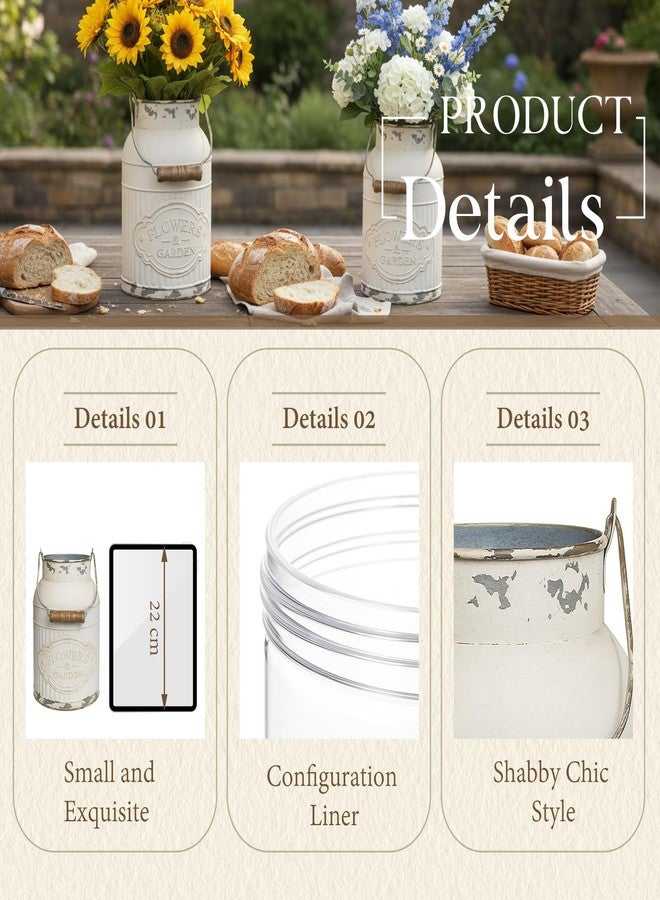 Glitinsel 2 Pcs Shabby Rustic Chic Vase White Metal Vase French Farmhouse Flower Bottle Decor with Handle Vintage Decor for Home Garden Office Farmhouse Kitchen(8.1 x 5.1 x 3.5 Inch) - Image 3